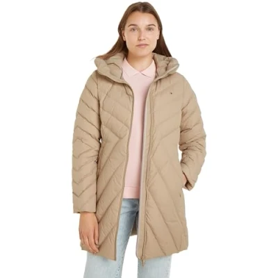 Afbeelding van Tommy Hilfiger Chevron Mw gewatteerde jas puffer voor dames, Beige, XL