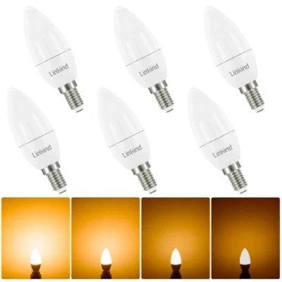 Afbeelding van Linkind Dimbare E14 lamp 4,2 W kaarsvorm, vervangt 40 watt, B35 LED kaars 470 lumen, 2700K warm wit spaarlamp, 6 stuks