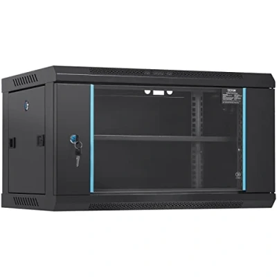 Afbeelding van VEVOR 6U wandgemonteerde netwerkserverkast 15,5&#039;&#039; diepe serverrackkastbehuizing Max. 200 lbs. Laadvermogen op de vloer, met afsluitbare zijpanelen van glazen deuren, voor IT apparatuur, A/V apparatuur