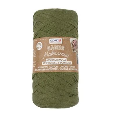 Afbeelding van GLOREX 5 1005 07 Banden macramé, superzacht textielgaren van 60% katoen / 40% viscose, voor haken, breien, knopen en textieldesign, 250 g, ca. 125 m, olijfkleurig