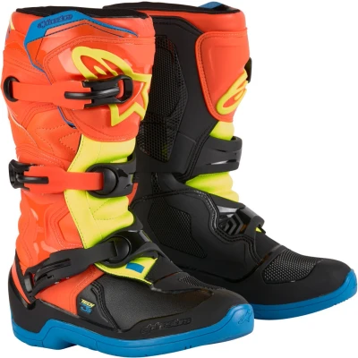 Afbeelding van Alpinestars 2024 Tech 3S Jeugd Crosslaarzen Fluor Oranje / Blauw Geel maat 35.5