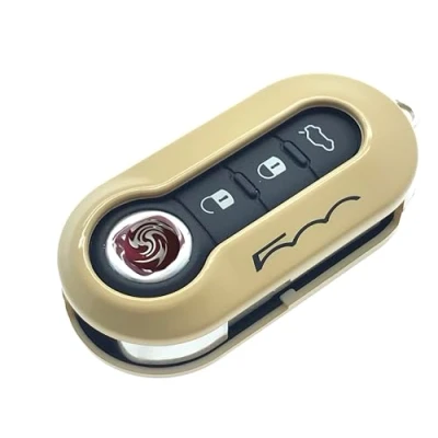 Afbeelding van Nordecco Fiat 500 sleutelhoesje voor 500C 500L Abarth Grande Punto Brava Panda Stilo Linea klapsleutel met 3 knoppen (ecru beige)