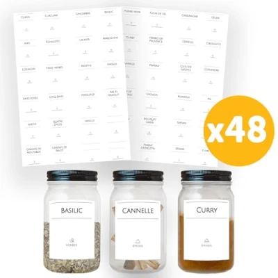 Afbeelding van AVERY Zak met 48 etiketten voor kruidenpotjes, klaar gebruik, minimalistisch, rechthoekig formaat 3,7 cm x 4,5