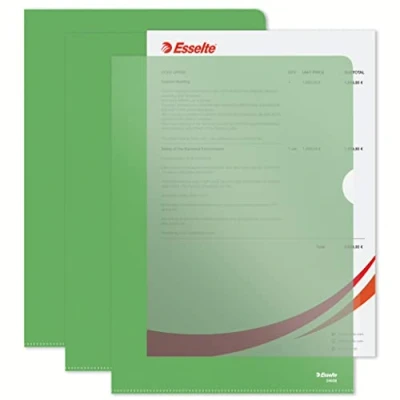 Afbeelding van Esselte 54838 Inkijkhoezenset Standard Plus, 100 stuks, A4 formaat, groen met mat oppervlak, 0,115 mm PP folie