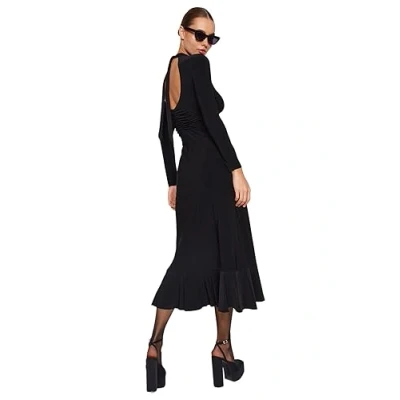 Afbeelding van Trendyol Zwarte Rugloze Flounce Rok Hoge Hals Maxi Lengte Flexibele Gebreide Jurk Tweeaw24El00380