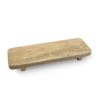 Afbeelding van Mango serveerplank natuur 38 x 15 cm houten decoratief dienblad op 2 poten plankje kaasplaat worstplaat servier plank