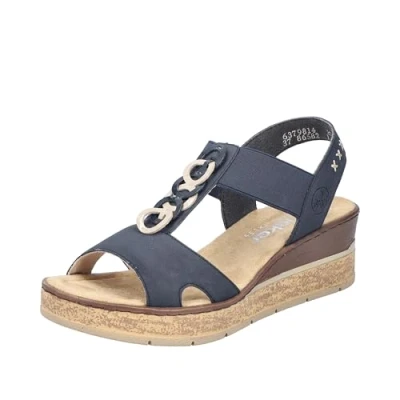 Afbeelding van Rieker 63798 Damessandalen met sleehak, blauw, 42 EU, EU