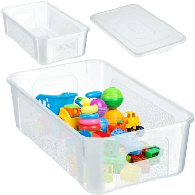 Afbeelding van KADAX Rechthoekige opbergdoos met deksel, opbergcontainer, stapelcontainer, plastic doos, kunststof ruimtebesparende (5 l, transparant)
