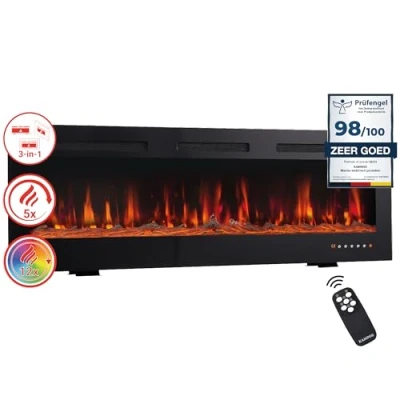 Afbeelding van KAMINIO Elektrische haard MARLON 3 in 1 met verwarming, 3D vlameffect, 12 vlamkleuren, afstandsbediening 70 inch
