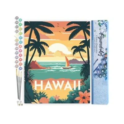 Afbeelding van Figured&#039;Art Schilderen op Nummer Volwassenen canvas Reisposter Hawaï Handwerk acrylverf Kit DIY Compleet 40x50cm zonder frame