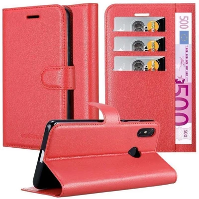 Afbeelding van Cadorabo Hoes compatibel met Xiaomi Mi MAX 3 in KARMIJN ROOD Beschermend etui magnetische sluiting, standfunctie en kaartvakje
