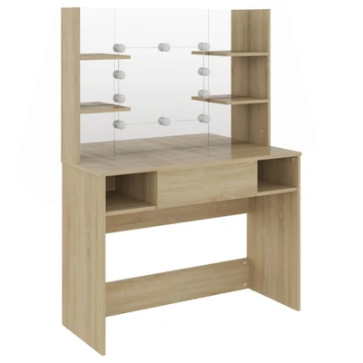Afbeelding van Kaptafel Met Led Verlichting 100X40X135 Cm Mdf Eikenkleurig Bruin