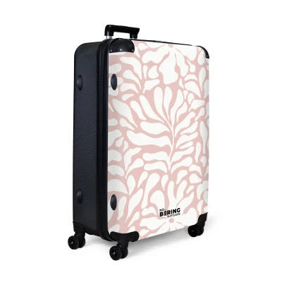 Afbeelding van NoBoringSuitcases.com® Koffer groot Reiskoffer lichtgewicht Roze met witte bloemen Rolkoffer 4 wielen Grote trolley XL 98 liter bagage