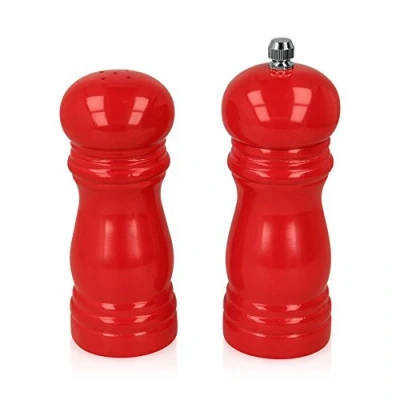 Afbeelding van Metaltex pepermolen zoutstrooier set in rood gelakt, hout, 10 x 5 13 cm