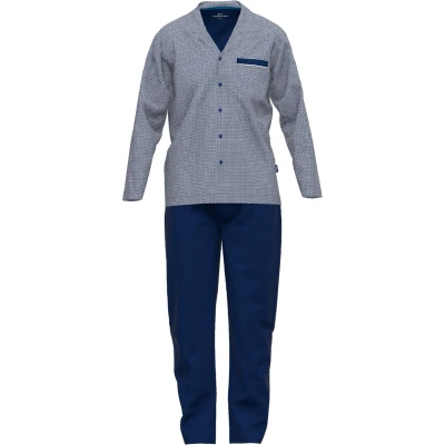 Afbeelding van Gotzburg heren pyjama met knoopjes middenblauw mini dessin Maat: 4XL