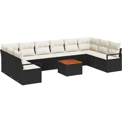 Afbeelding van vidaXL 11 delige Tuinsofa Set met Kussens Zwart Poly Rattan Acacia