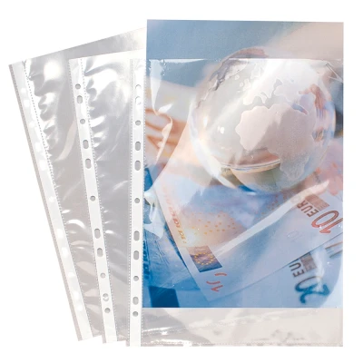 Afbeelding van Exacompta Ref. 5900E 1 pak van 100 geperforeerde zakken glad polypropyleen met hoge sterkte 9/100e dikte universele 11 gaats perforaties A4 archiefformaat kleurloos