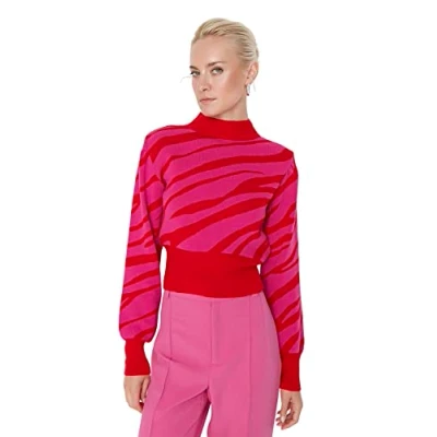 Afbeelding van Trendyol Smaragdgroene Zebrapatroon Crop Gebreide Trui Twoaw21Kz0010