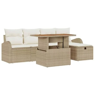 Afbeelding van vidaXL 6 delig Tuin Sofa Set met Kussens Beige Poly Rattan