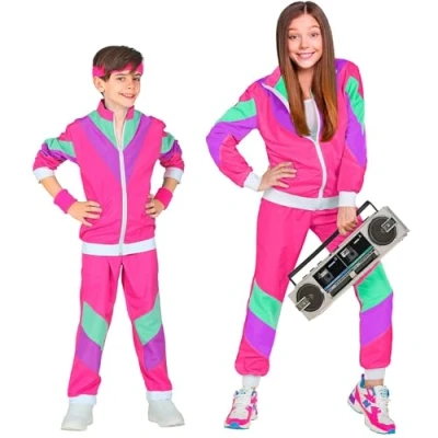 Afbeelding van Widmann Jaren 80 &amp; 90 Kostuum Retro New Kids Trainingspak Roze Kind Maat 116 Carnavalskleding Verkleedkleding