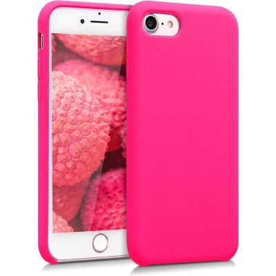 Afbeelding van kwmobile telefoonhoesje geschikt voor Apple iPhone SE (2022) / (2020) 8 7 Hoesje met siliconen coating Smartphone case in neon roze