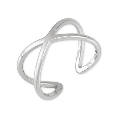 Afbeelding van Ring verstelbaar voor dames in X vorm van roestvrij staal zilver, goud of roségoud I Open damesring met 18 karaats goudplating (Zilver)