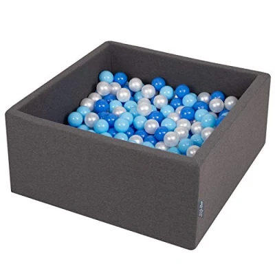 Afbeelding van KiddyMoon Schuim Ballenbak Voor Kinderen Met Ballen Ø 7 Cm Gemaakt In EU, Donkergrijs:Babyblue Blauw Parel,90X40cm/200
