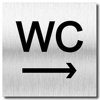 Afbeelding van Deurbordje WC pijl rechts toilet UV druk 12 x 12cm 3mm aluminium composiet Made in Germany Art.nr. 985