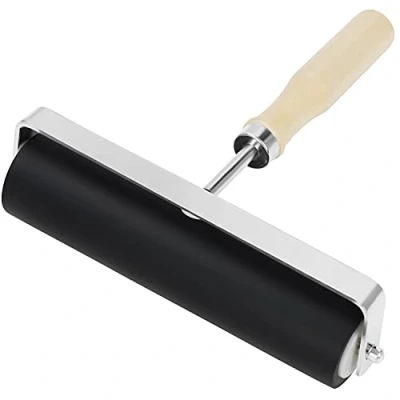 Afbeelding van Kurtzy Rubberen Print Roller 15 cm Hard Zwarte Linoleum met Houten Handvat Voor Stempelen, Inkt Verf Blokken en Lijm Applicatie