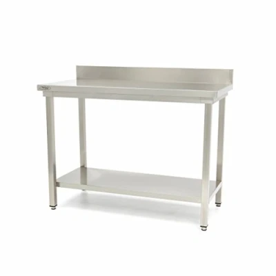 Afbeelding van Maxima Werktafel rvs 120 x 60 cm Verstelbare Hoogte met spatrand en Onderschap