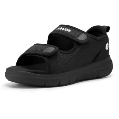 Afbeelding van FitVille Diabetische sandalen voor heren, extra brede oedeemschoenen met verstelbare riem, pantoffels gezwollen voeten, Zwart, 43 EU Breed