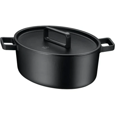 Afbeelding van WMF Flavour braadpan, ovaal, 34 x 28 cm, gietijzeren inductie, kookgerei, geëmailleerd, pan, deksel, stoofpan, deksel met condensatietoppen, moderne
