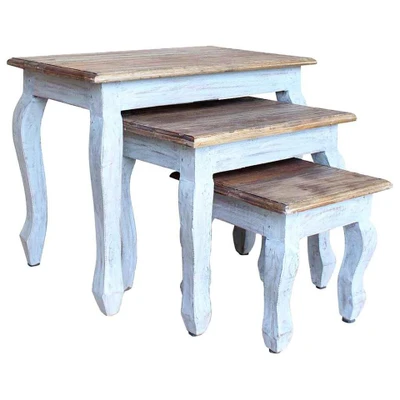 Afbeelding van 3 delige Tafeltjesset massief gerecycled hout