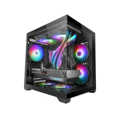 Afbeelding van MARS Gaming MC VIEW2, MicroATX Behuizing, Dubbel Frameloos Gehard Glas, 1x 120mm FRGB Achterventilator, Ondersteuning voor Vloeistofkoeling tot 240mm, Dubbelkamerstructuur, Zwart