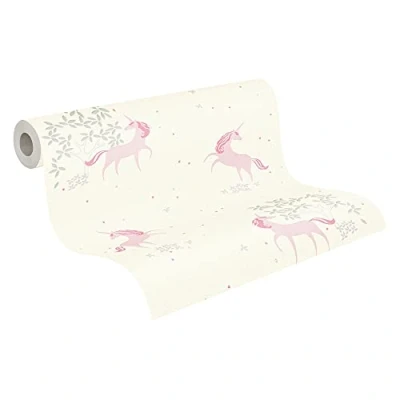 Afbeelding van Leen Bakker A.S. CrÃ ation Behang Unicorns Zandkleurig En Lila Roze 53cm X 10,05 M Beige Vinyl Création
