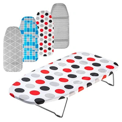 Afbeelding van KADAX Kleine strijkplank, 70 x 30 cm, tafelstrijkplank met 3 mm schuimrubberen onderlegger, inklapbare strijkplank afneembare hoes, campingstrijkplank