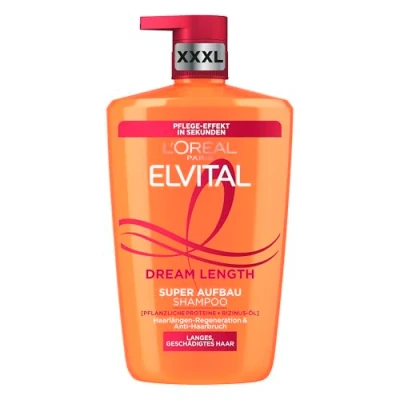 Afbeelding van L&#039;Oréal Paris Elvital XXXL Shampoo tegen gespleten haarpunten, voor fantastisch lang haar, met ricinusolie, vitaminen en plantaardige eiwitten, Dream Length Super opbouw haarshampoo, 1 x 1000 ml