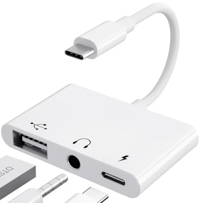 Afbeelding van 【3 in 1】 Adapter USB C naar 3 5 jack hoofdtelefoon met oplader OTG adapter, type Aux audio splitter voor Samsung Galaxy S22/S21/S20 i Pad Pro Air Pixel 6/5/4 (wit)