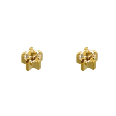 Afbeelding van Caflon 2mm mini 24K gold plated clawset oorknopjes voor oorschieter hypoallergeen steriel verpakt goudkleurig met naturel steentje geboortesteen april