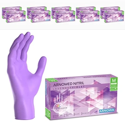 Afbeelding van ARNOMED wegwerphandschoenen paars, nitril handschoenen M, met 1000 stuks, poedervrij. Latexvrije rubber handschoenen, verkrijgbaar in XS, S, L &amp; XL