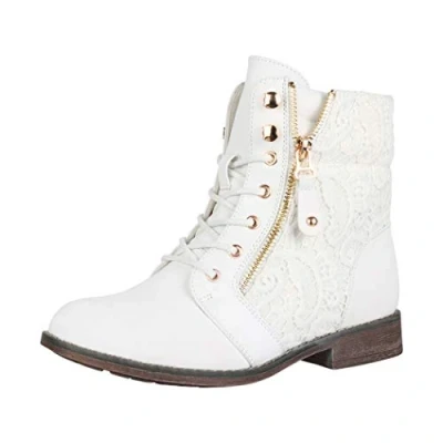 Afbeelding van Elara Chunkyrayan Enkellaarzen voor dames, worker boots, kant, wit, 36 EU