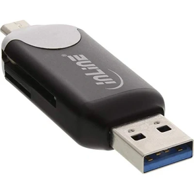 Afbeelding van InLine USB OTG Cardreader met 3.0 en Micro 2.0 Dubbele Interface, voor SDXC microSDXC (Micro USB, 3.0), Geheugenkaartlezer, Zwart