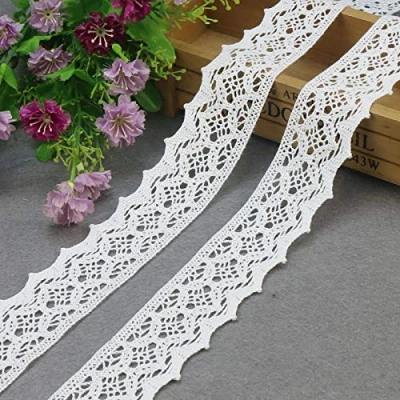 Afbeelding van Yulakes 10 yard 4,4 cm katoenen kanten lint vintage gehaakte kant rand gehaakt voor naaien handwerk bruiloft decoratie scrapbooking geschenkdoos (wit)