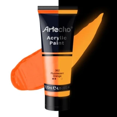 Afbeelding van Artecho Glow in the Dark Paint, neon oranje verf (120ml/4oz) buizen, kunst ambachtelijke verven voor canvas, steen, hout, stof, kunstbenodigdheden