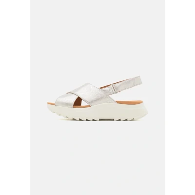 Afbeelding van Clarks Dashlite WISH Sandalen met plateauzool, Dames, Maat: 39.5, Silver metallic Leer