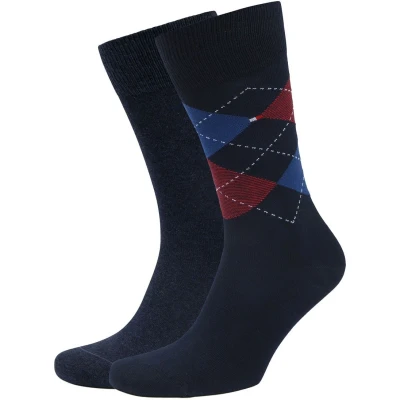Afbeelding van Tommy Hilfiger Sokken 2P Men Sock Check Blauw/Grijs Maat 39/42 Heren