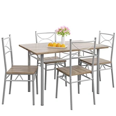 Afbeelding van Casaria 5 delig Eethoek Paul Eettafel 4 Stoelen Eetkamer Keuken Eiken