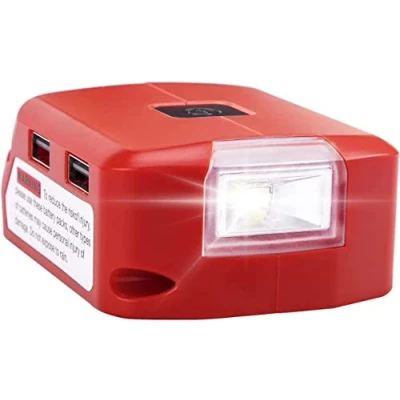 Afbeelding van Geelink Batterij Adapter Converter voor Milwaukee M18 Dual USB Telefoon Oplader 18V Stroombron met DC poort Draadloze Zaklamp