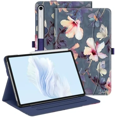 Afbeelding van Fintie Hoes voor Samsung Galaxy Tab S9 FE 10,9 inch/Tab 11 inch 2023 tablet, multi hoek folio beschermhoes met documentenvak en automatische slaap/waakfunctie, bloeiende hibiscus