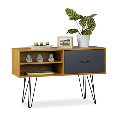 Afbeelding van Relaxdays dressoir retro design sidetable vintage bijzetkast 100 cm met lade